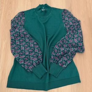 Floral Sleeve Green Sweater
